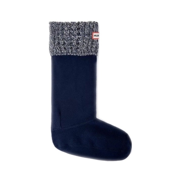 Hunter Original Cable Cuff Short Boot Black Gray Fleece Socks Rain Boot, Size L - Picture 1 of 6